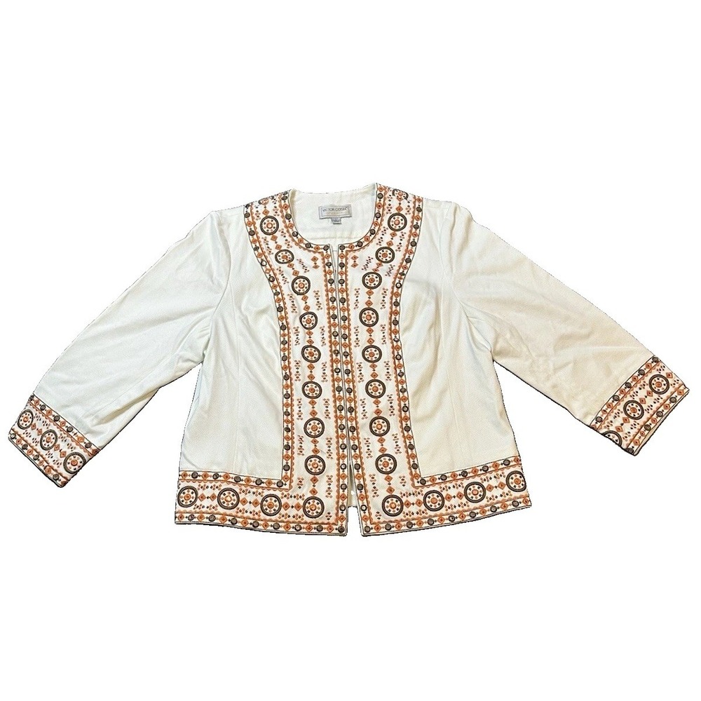 Victor Costa Occasions Embroidered Jacket L Southwestern Sequin Boho Geometric